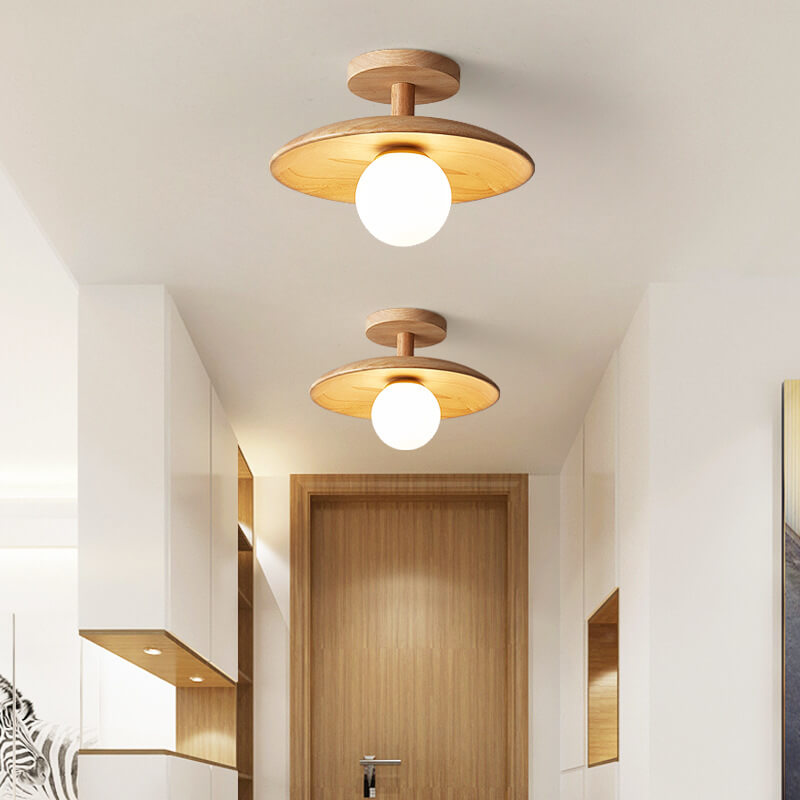 Paxley Wooden Dome 1-Light Semi-Recessed Ceiling Light