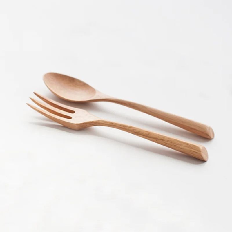 set of spoon and fork on white background