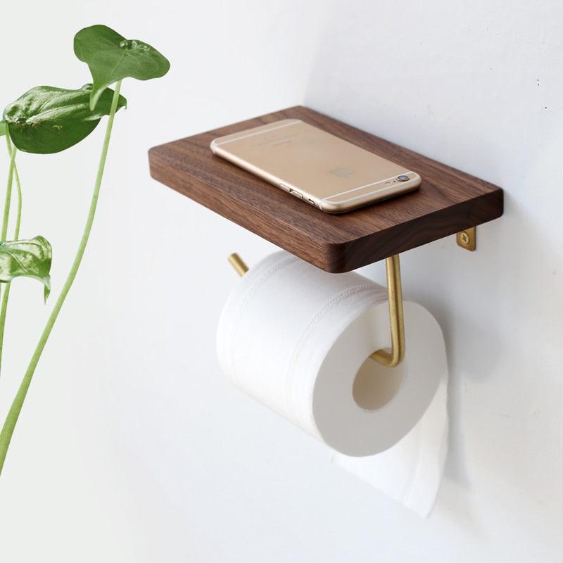 Paxley | Toilet Paper Holder | Wooden with Shelf | Wall Mounted Nussbrun