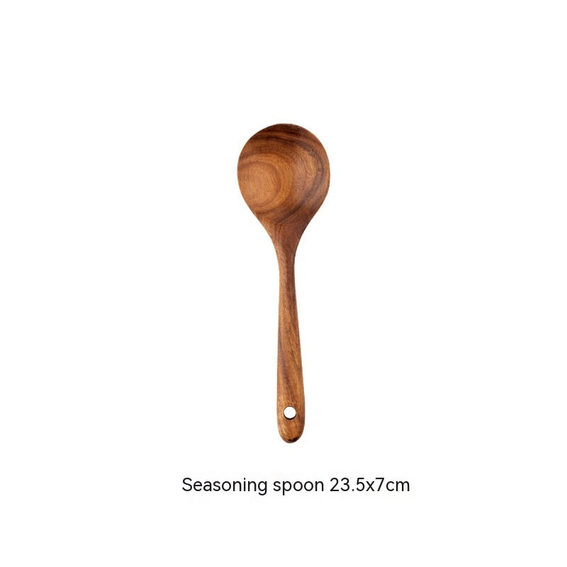 Paxley made of wood, teak wood suit, spoon with long handle, wooden sieve, non-stick spatula