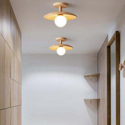 Paxley Wooden Dome 1-Light Semi-Recessed Ceiling Light