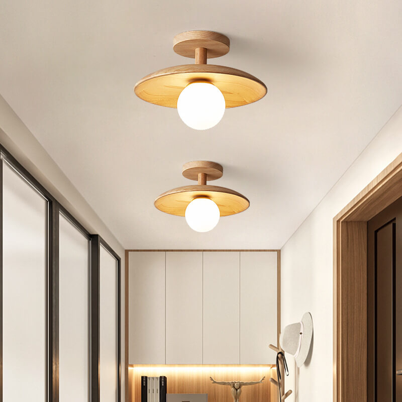 Paxley | Ceiling Light | Semi Flush Mount | Glass and Wood 7.09'' 110V-120V For US CA White light (5000K)
