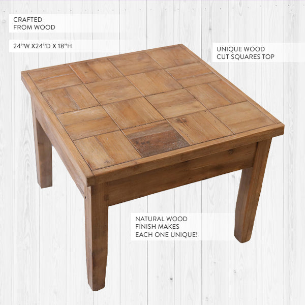 Paxley | Coffee Table | Square Wood Panel Top | Living Room Table