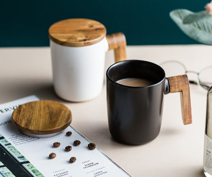 Gift package, wooden handle with lid, coffee mug for lovers, coffee mugs, ceramic coffee mug, cup set, wooden coffee mug