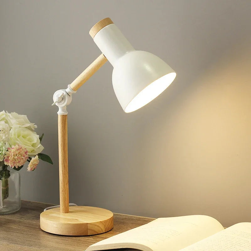 Paxley | Table Lamp | Adjustable Arm | Wooden Base White EU - Power outlet