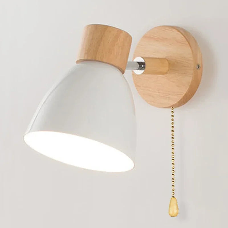 Paxley Wood Wall Lamp with Switch – Modern Wall Lamp for Bedroom, Living Room and Home Lighting, 6-color adjustable Head