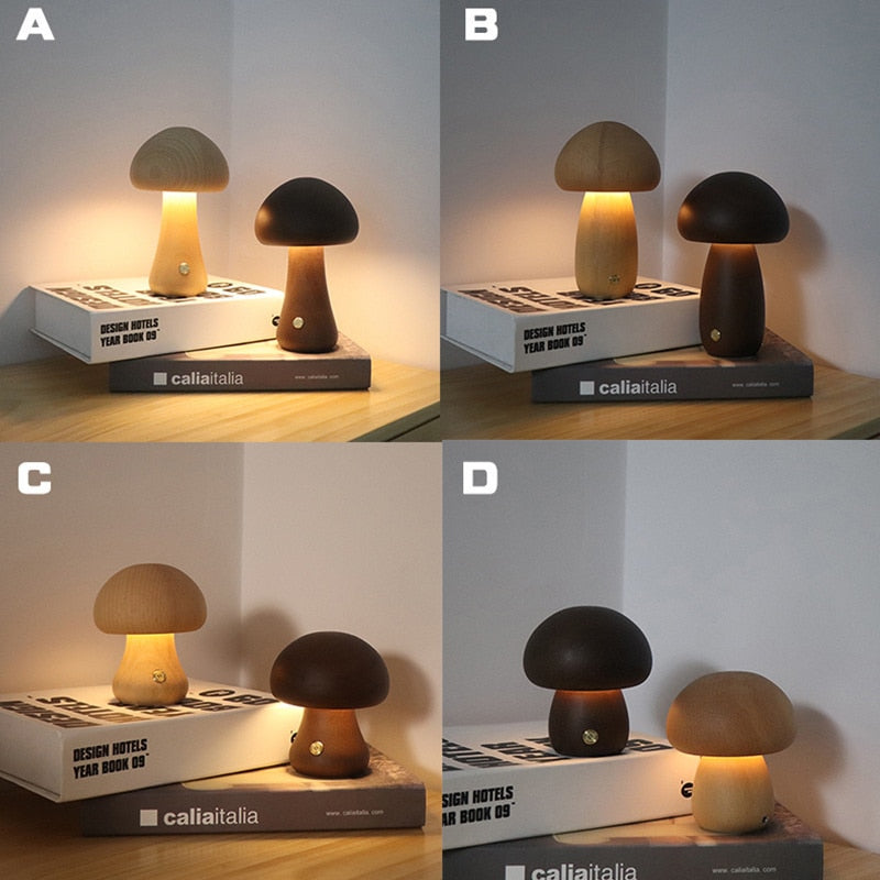Paxley | Wooden Table Lamp | LED Light | Mushroom Shape
