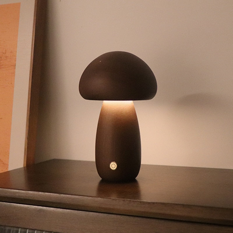 Paxley | Wooden Table Lamp | LED Light | Mushroom Shape B Walnut