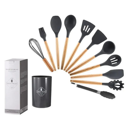Paxley 6-piece kitchen set made of silicone and wood with bucket