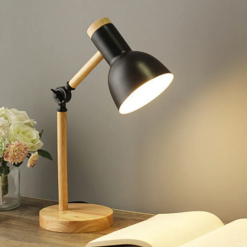 Paxley | Table Lamp | Adjustable Arm | Wooden Base Black EU - Power outlet