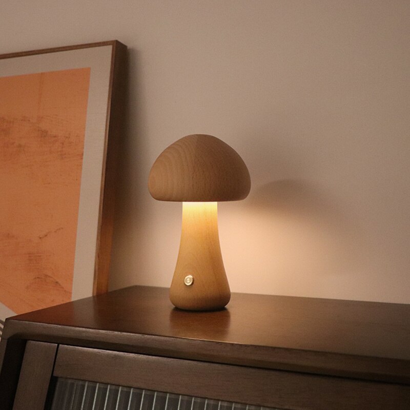 Paxley | Wooden Table Lamp | LED Light | Mushroom Shape
