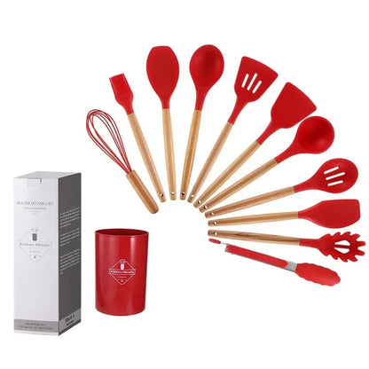 Paxley 6-piece kitchen set made of silicone and wood with bucket