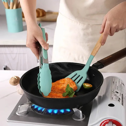 Paxley 6-piece kitchen set made of silicone and wood with bucket