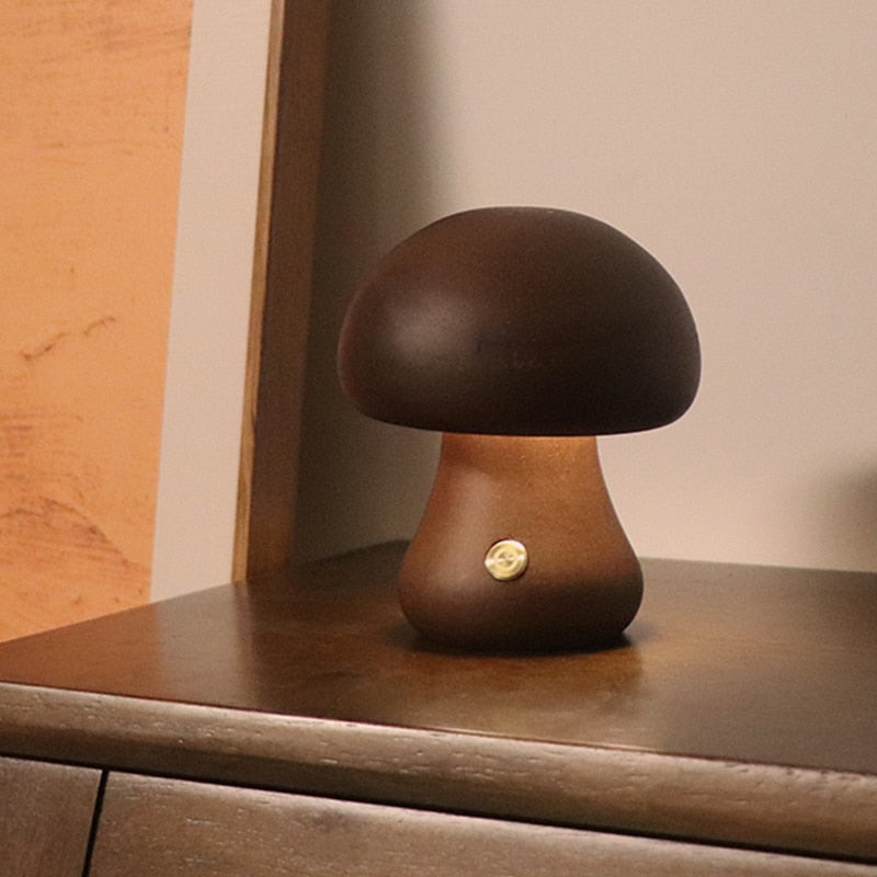 Paxley | Wooden Table Lamp | LED Light | Mushroom Shape C Walnut