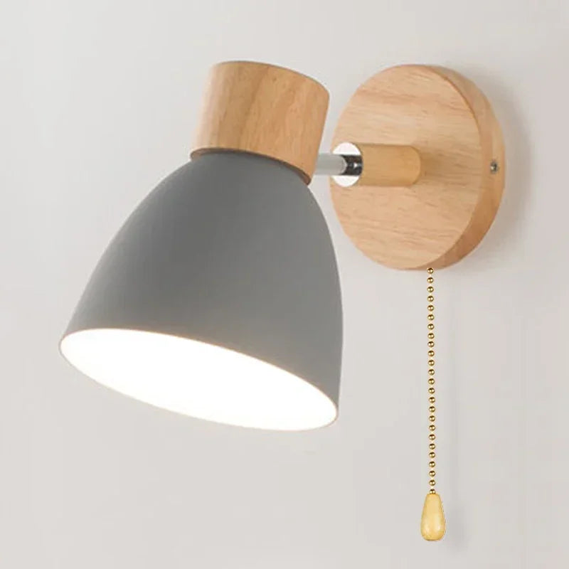 Paxley Wood Wall Lamp with Switch – Modern Wall Lamp for Bedroom, Living Room and Home Lighting, 6-color adjustable Head