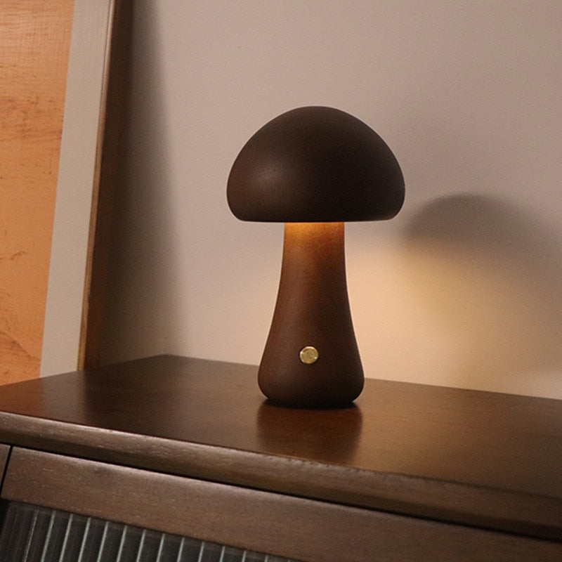 Paxley | Wooden Table Lamp | LED Light | Mushroom Shape In walnut