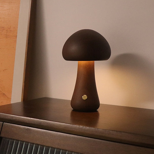 Paxley | Wooden Table Lamp | LED Light | Mushroom Shape In walnut