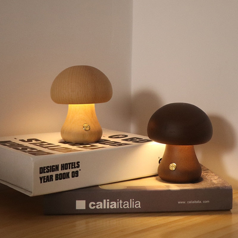Paxley | Wooden Table Lamp | LED Light | Mushroom Shape
