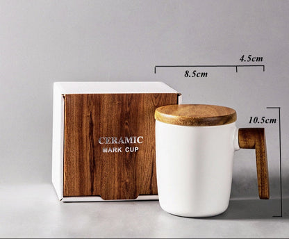 Gift package, wooden handle with lid, coffee mug for lovers, coffee mugs, ceramic coffee mug, cup set, wooden coffee mug