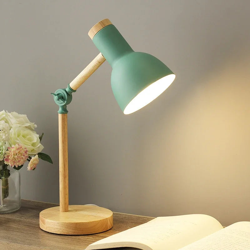 Paxley | Table Lamp | Adjustable Arm | Wooden Base Green EU - Power outlet