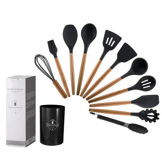 Paxley 6-piece kitchen set made of silicone and wood with bucket