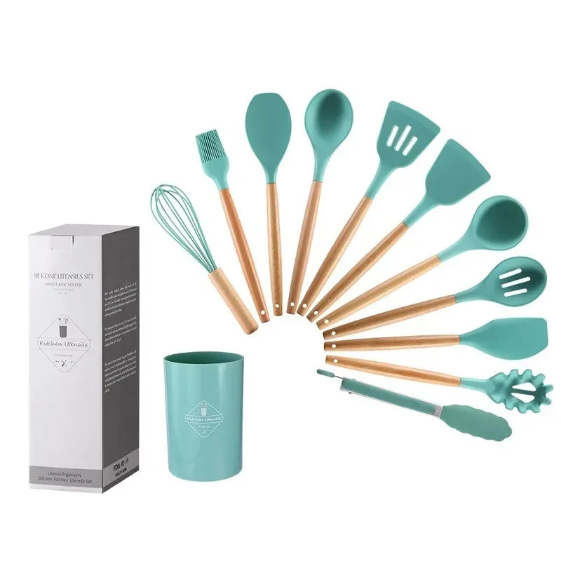 Paxley 6-piece kitchen set made of silicone and wood with bucket
