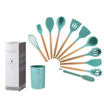 Paxley 6-piece kitchen set made of silicone and wood with bucket