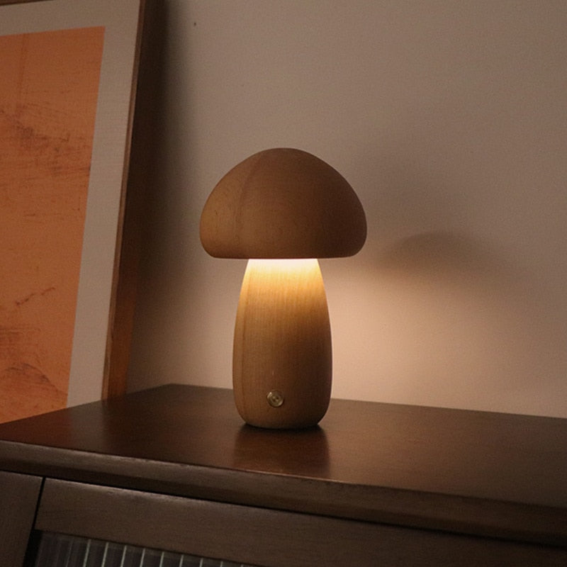Paxley | Wooden Table Lamp | LED Light | Mushroom Shape B Buche