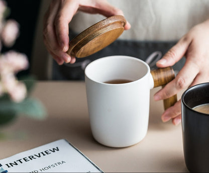 Gift package, wooden handle with lid, coffee mug for lovers, coffee mugs, ceramic coffee mug, cup set, wooden coffee mug