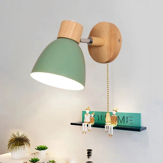 Paxley Wood Wall Lamp with Switch – Modern Wall Lamp for Bedroom, Living Room and Home Lighting, 6-color adjustable Head