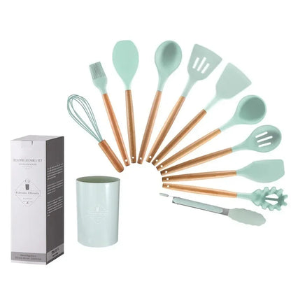 Paxley 6-piece kitchen set made of silicone and wood with bucket