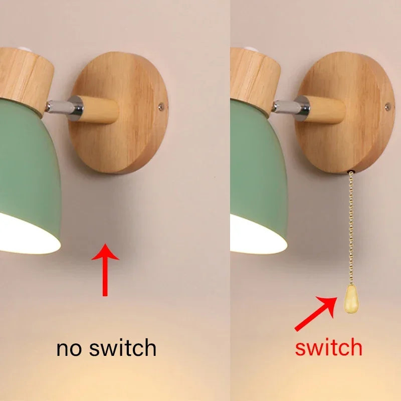 Paxley Wood Wall Lamp with Switch – Modern Wall Lamp for Bedroom, Living Room and Home Lighting, 6-color adjustable Head