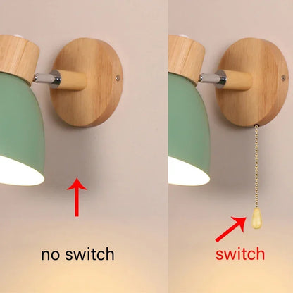 Paxley Wood Wall Lamp with Switch – Modern Wall Lamp for Bedroom, Living Room and Home Lighting, 6-color adjustable Head