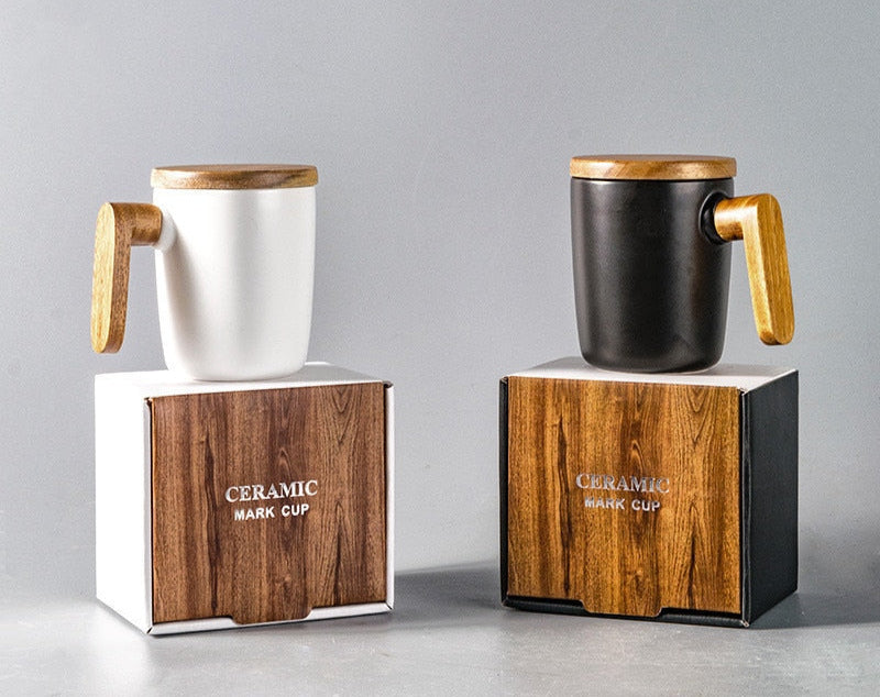 Gift package, wooden handle with lid, coffee mug for lovers, coffee mugs, ceramic coffee mug, cup set, wooden coffee mug