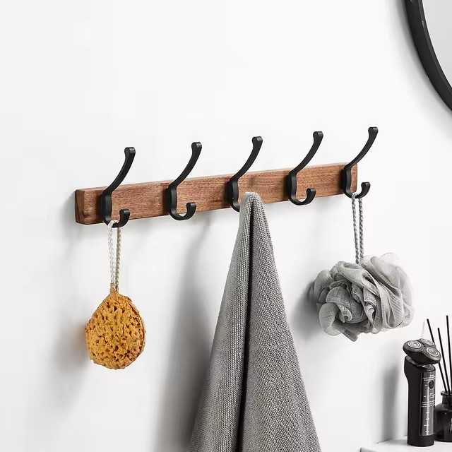 Paxley | Wall Hook Rack | Wooden Base | Five Metal Hooks B