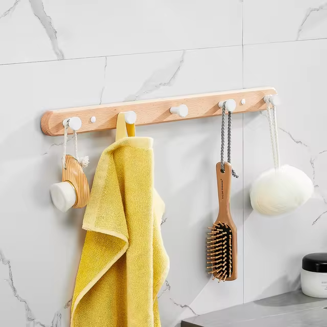 Paxley | Wall Hook Rack | Wooden Base | Five Metal Hooks C