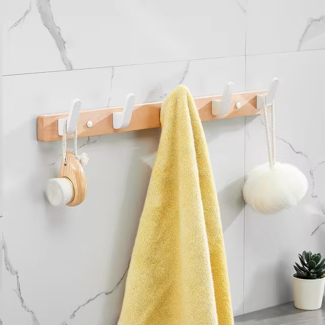 Paxley | Wall Hook Rack | Wooden Base | Five Metal Hooks D