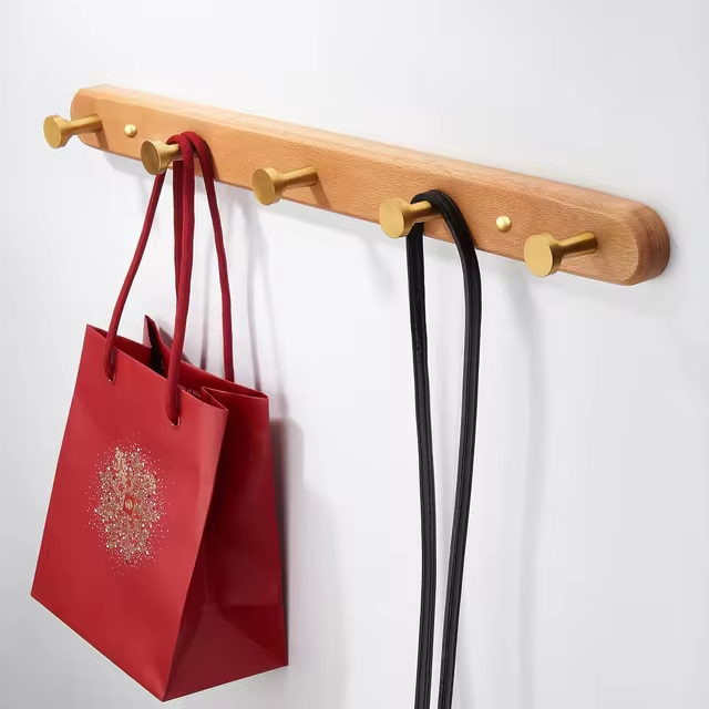 Paxley | Wall Hook Rack | Wooden Base | Five Metal Hooks E