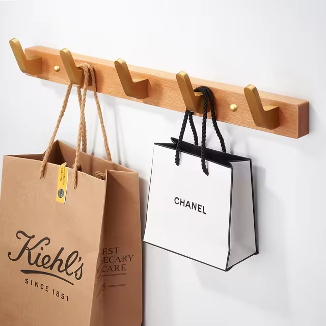 Paxley | Wall Hook Rack | Wooden Base | Five Metal Hooks F