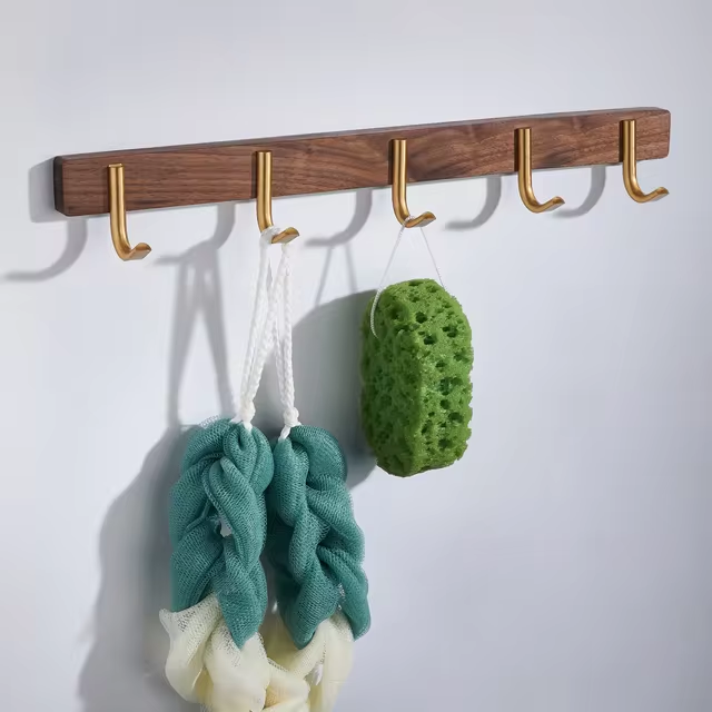 Paxley | Wall Hook Rack | Wooden Base | Five Metal Hooks G