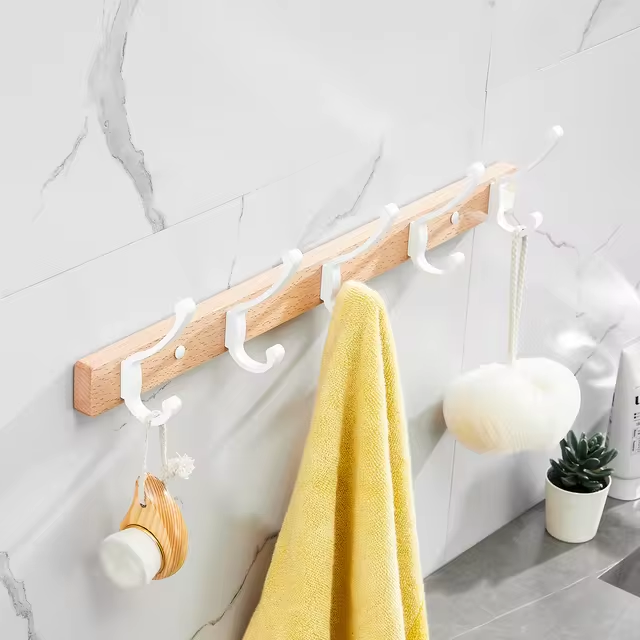 Paxley | Wall Hook Rack | Wooden Base | Five Metal Hooks H