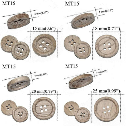 Paxley pieces 30 pieces natural color chestnut wood textured wooden buttons 15-30mm sewing scrapbooking for clothing handmade 4 holes button