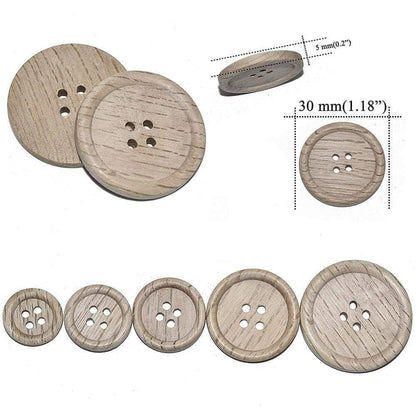 Paxley pieces 30 pieces natural color chestnut wood textured wooden buttons 15-30mm sewing scrapbooking for clothing handmade 4 holes button