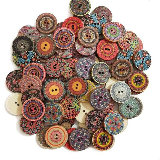 Paxley-25mm 50 pieces retro wooden buttons 2 holes for handicraft sewing scrapbooking clothing button DIY craft accessories gift cards decor