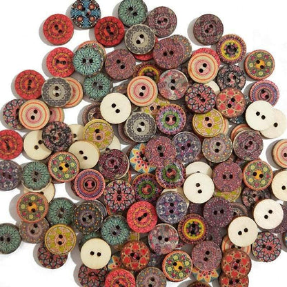 Paxley-25mm 50 pieces retro wooden buttons 2 holes for handicraft sewing scrapbooking clothing button DIY craft accessories gift cards decor
