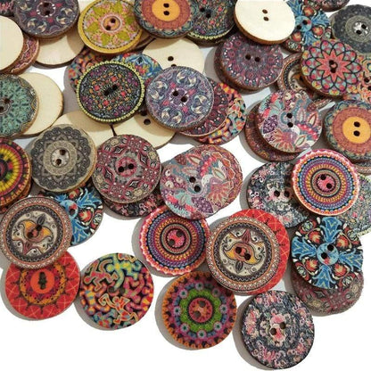 Paxley-25mm 50 pieces retro wooden buttons 2 holes for handicraft sewing scrapbooking clothing button DIY craft accessories gift cards decor