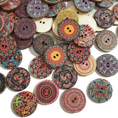 Paxley-25mm 50 pieces retro wooden buttons 2 holes for handicraft sewing scrapbooking clothing button DIY craft accessories gift cards decor