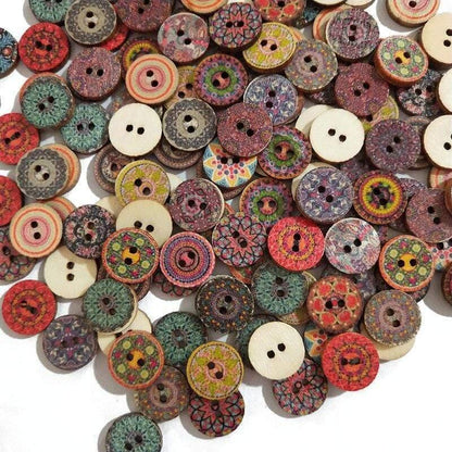 Paxley-25mm 50 pieces retro wooden buttons 2 holes for handicraft sewing scrapbooking clothing button DIY craft accessories gift cards decor