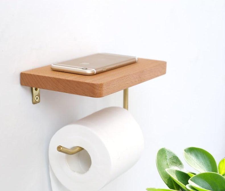 Paxley | Toilet Paper Holder | Wooden with Shelf | Wall Mounted Buche Wheat