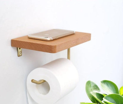 Paxley | Toilet Paper Holder | Wooden with Shelf | Wall Mounted Buche Wheat